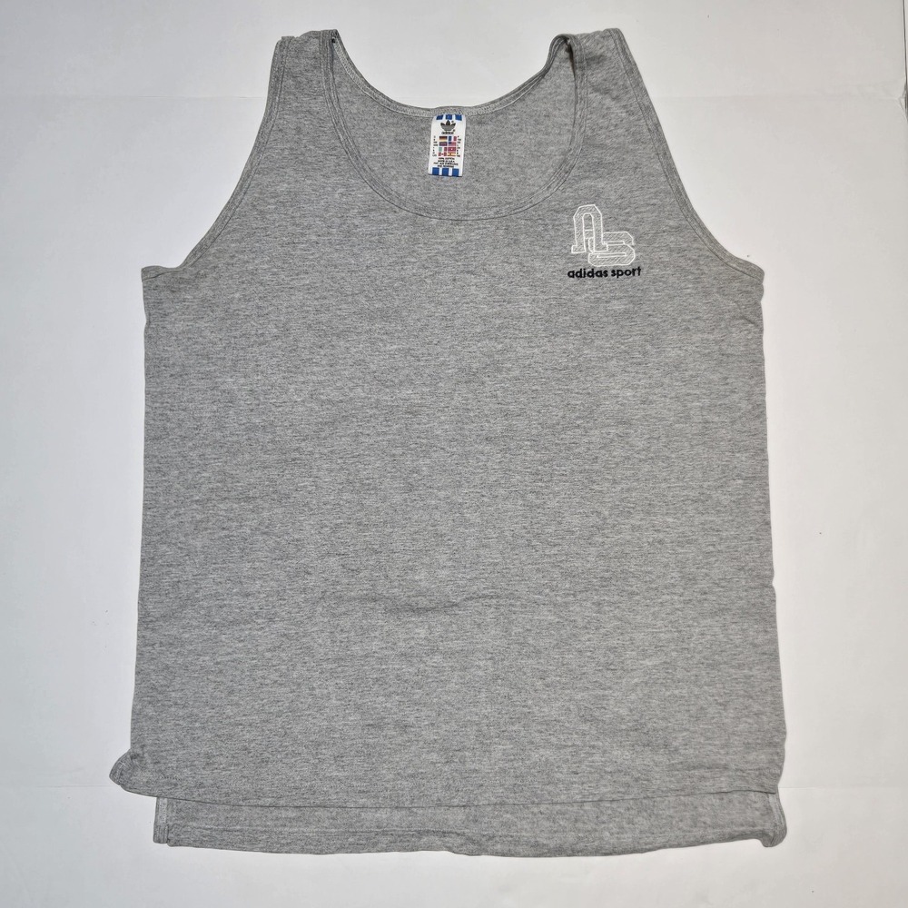Vintage 90s Adidas Sport Tank Top Men's L Gray Made USA Embroidered Logo